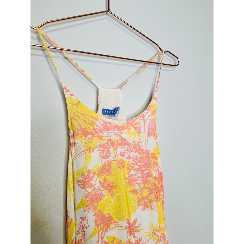 PARADISED AIDA Sunset Tropical Palm Floral Print Sleeveless Tiered Maxi Dress S - Picture 5 of 10